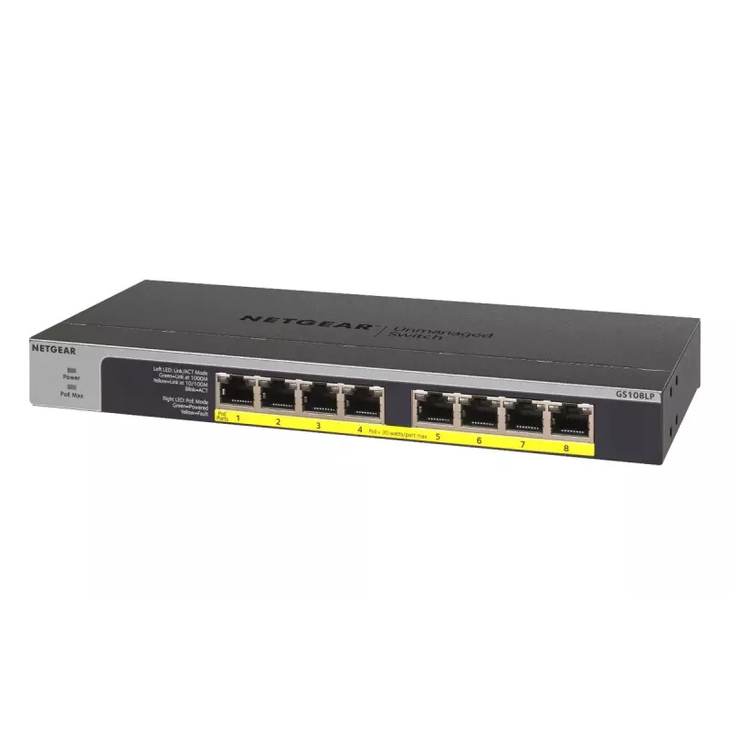 NETGEAR GS108LP Unmanaged Gigabit Ethernet (10/100/1000) Power over Ethernet (PoE) 1U Black, Grey