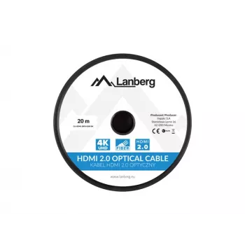 HDMI cable LANBERG CA-HDMI-20FB-0200-BK 20 m, HDMI 2.0, Type A male–male, 18 Gbit/s, 4K@60Hz (3840×2160), HDR, ARC, Ethernet