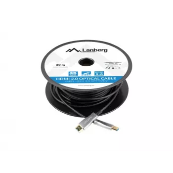 HDMI cable LANBERG CA-HDMI-20FB-0300-BK — 30 m, HDMI Type A male-to-male, HDMI 2.0, 18 Gbit/s, 4K@144Hz, HDR, ARC, Ethernet, black