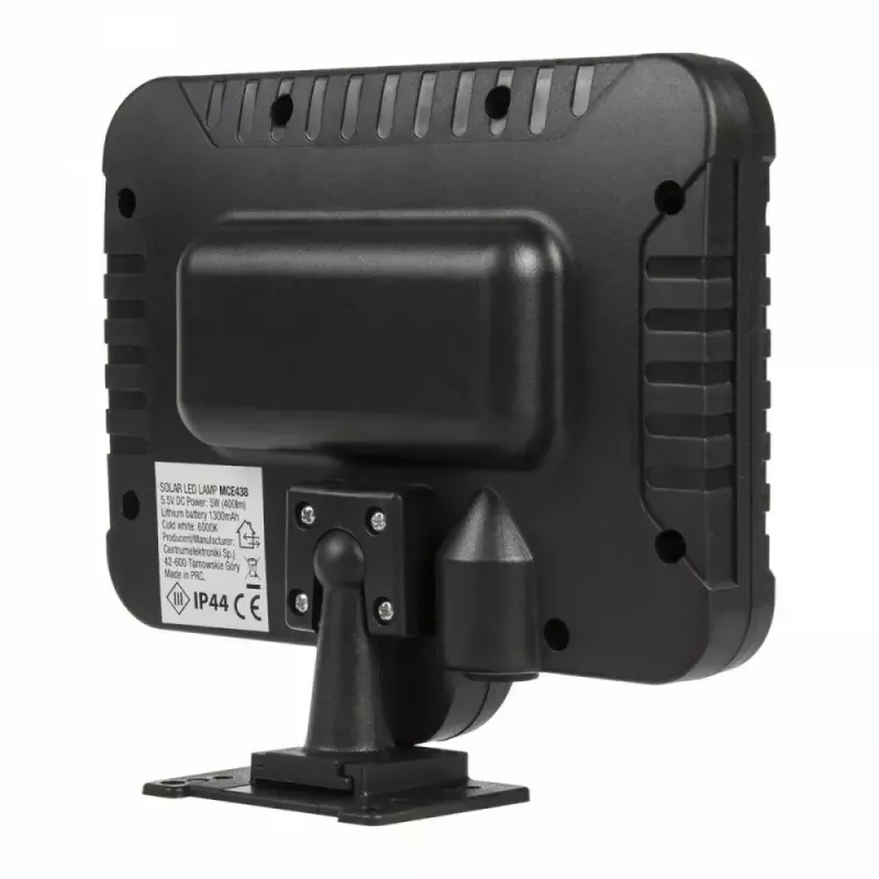 Outdoor solar LED floodlight MACLEAN MCE438, 5W, 400 lm, IP44, Li-Ion 5.2V, wall-mounted, white light, black