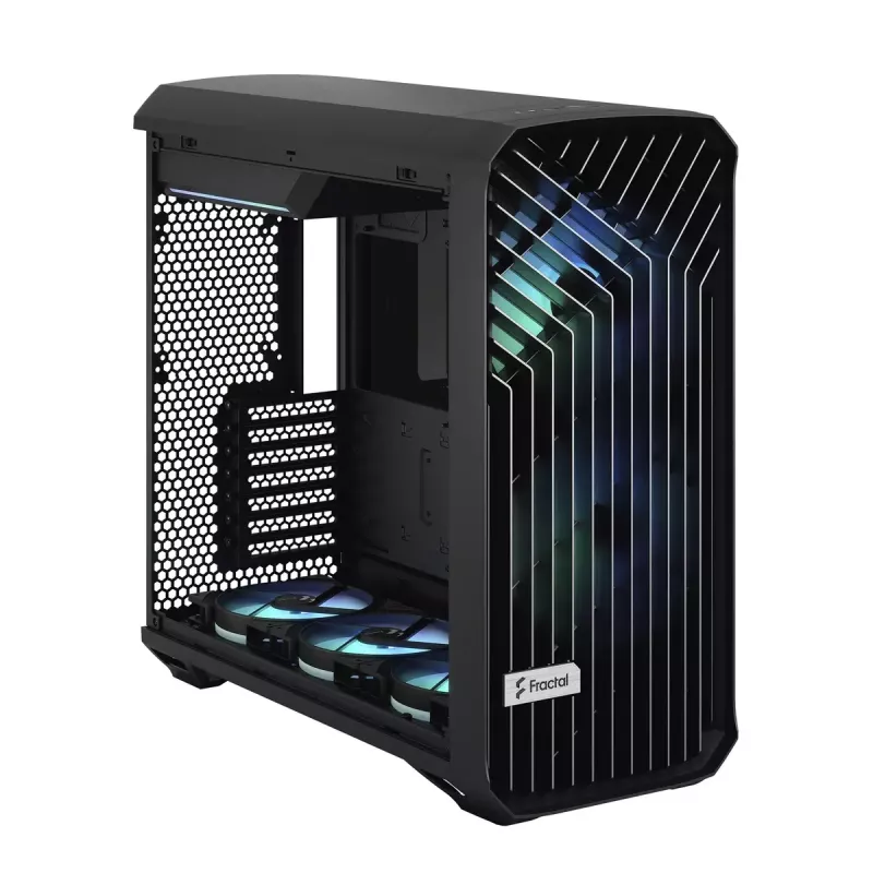 PC Tower case Fractal Design Torrent Tower Black — supports ATX/EATX/ITX, 2x180mm front fans, 2x3.5 inch bays, 4x2.5 inch bays, tempered glass