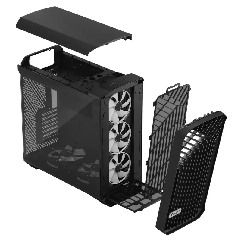 PC Tower case Fractal Design Torrent Tower Black — supports ATX/EATX/ITX, 2x180mm front fans, 2x3.5 inch bays, 4x2.5 inch bays, tempered glass