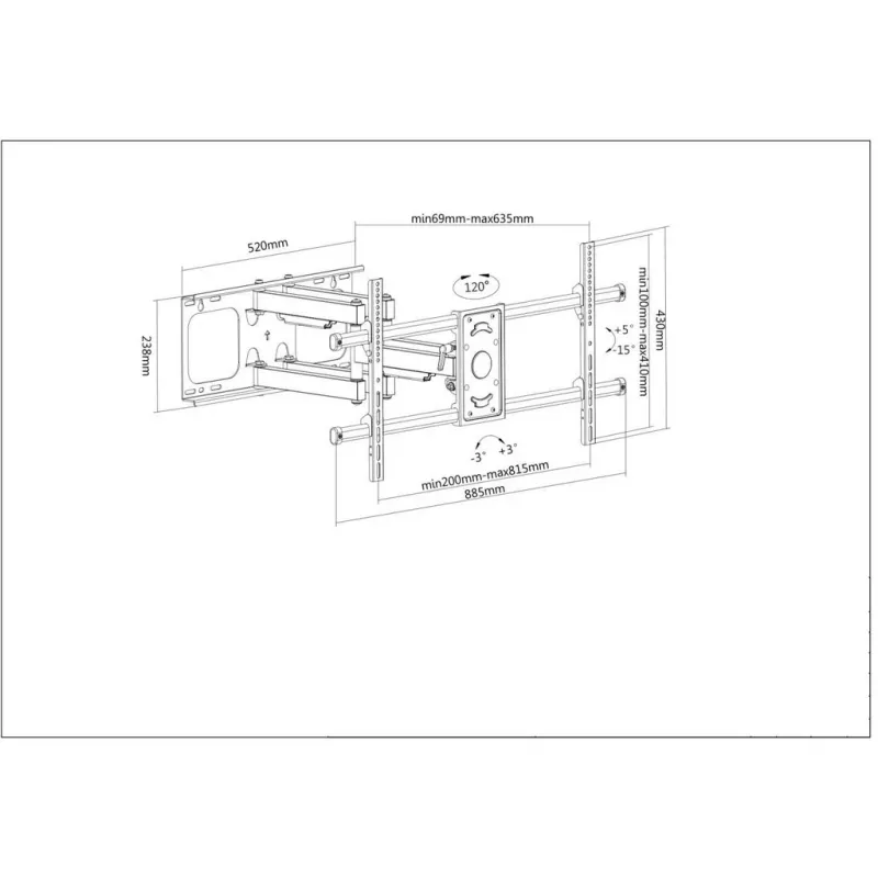 Manhattan Wall Mount for TV & Monitors (Full Motion), For screens 37 inch to 75 inch, VESA compatibility: all between 200x200mm to 800x400mm - check the dimensions of the four mounting holes on back of screen to ensure it fits, Max 75kg, Black, Bracket, Lifetime Warranty
