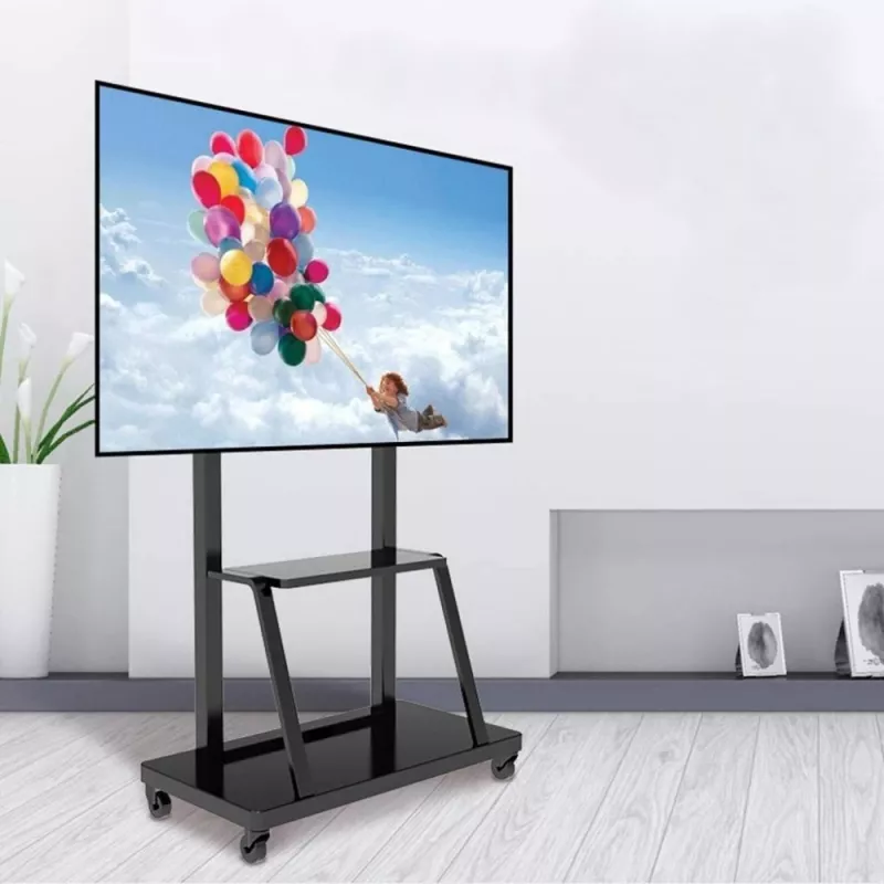 Portable flat panel floor stand TECHLY Signage Display Mount ICA-TR30 — for 55 inch–100 inch screens, VESA 1200x600, max load 150 kg, wheels, black