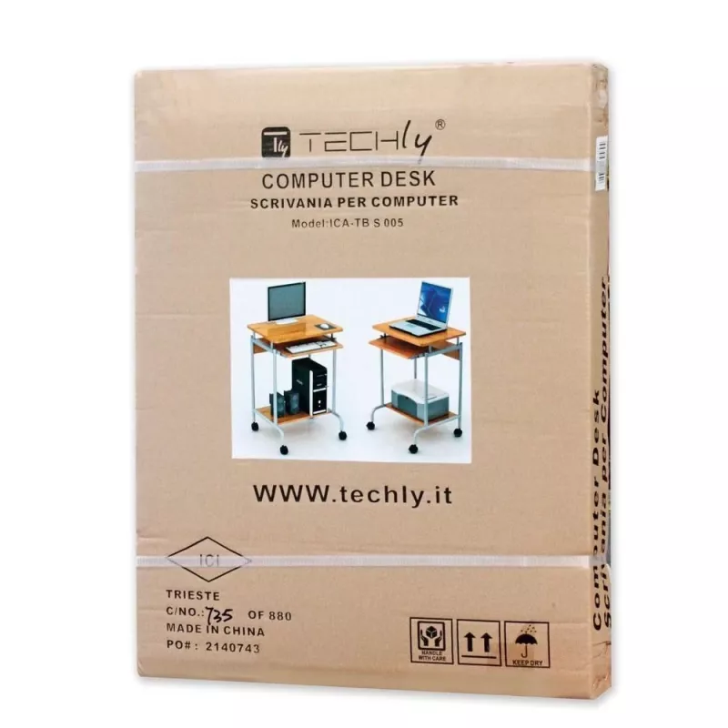 Desk for Computer TECHLY Compact ICA-TB S005 — compact computer desk, MDF tabletop, keyboard tray, castor wheels, 600×450×750 mm, beech