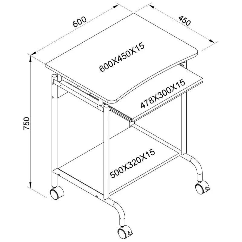 Desk for Computer TECHLY Compact ICA-TB S005 — compact computer desk, MDF tabletop, keyboard tray, castor wheels, 600×450×750 mm, beech