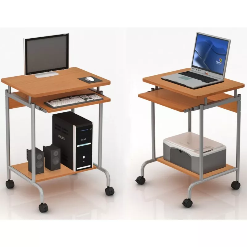 Desk for Computer TECHLY Compact ICA-TB S005 — compact computer desk, MDF tabletop, keyboard tray, castor wheels, 600×450×750 mm, beech