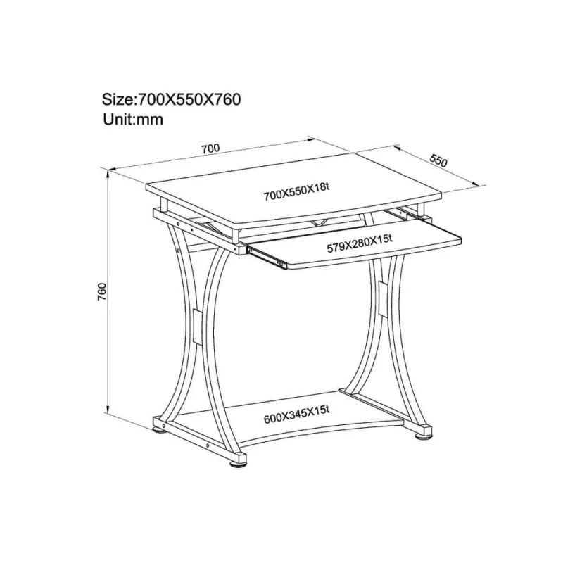 Techly Compact Desk for PC with Removable Tray, Black Graphite ICA-TB 328BK