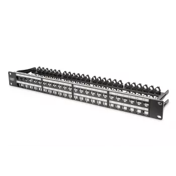DIGITUS Modular Patch Panel, shielded 48-port, label field, 1U, rack mount, color black RAL 9005