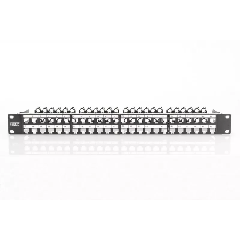 DIGITUS Modular Patch Panel, shielded 48-port, label field, 1U, rack mount, color black RAL 9005
