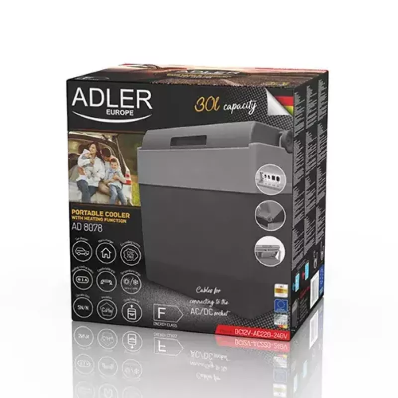 Adler AD 8078 Portable Electric Cool Box, 28 L, Grey/White