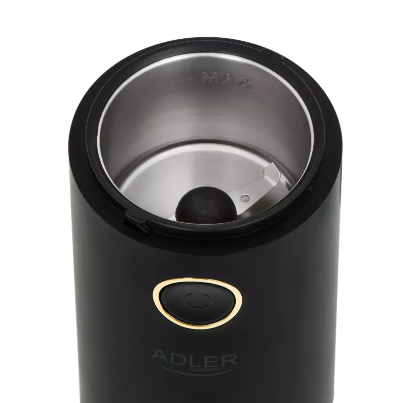 Burr coffee grinder Adler AD 4446bg — 150 W, 75 g bean hopper, stainless steel burrs, button control, black