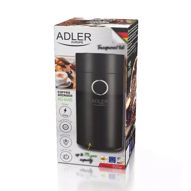 Burr grinder Adler AD4446BS — 150 W, stainless steel burrs, 75 g bean hopper, black