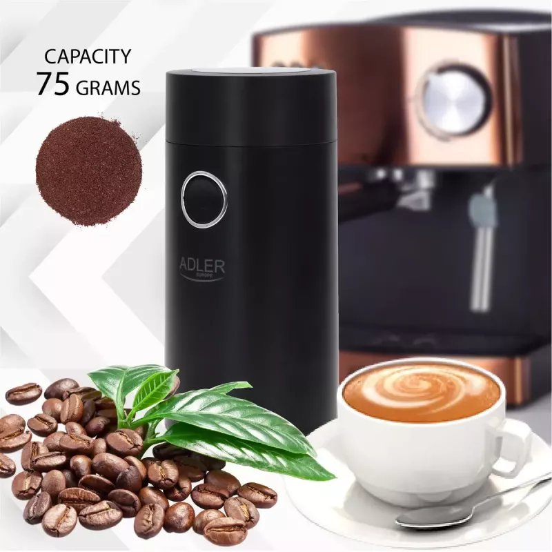 Burr grinder Adler AD4446BS — 150 W, stainless steel burrs, 75 g bean hopper, black