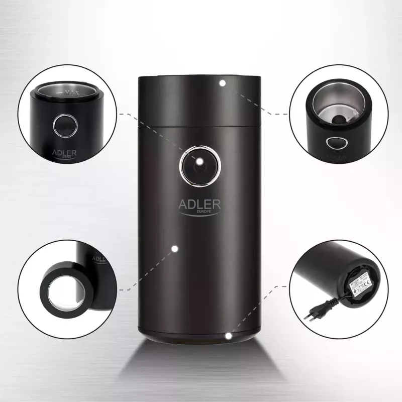 Burr grinder Adler AD4446BS — 150 W, stainless steel burrs, 75 g bean hopper, black