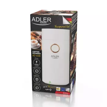 Burr grinder Adler AD4446WG — electric coffee grinder, stainless steel burrs, 75 g hopper, 150 W, white