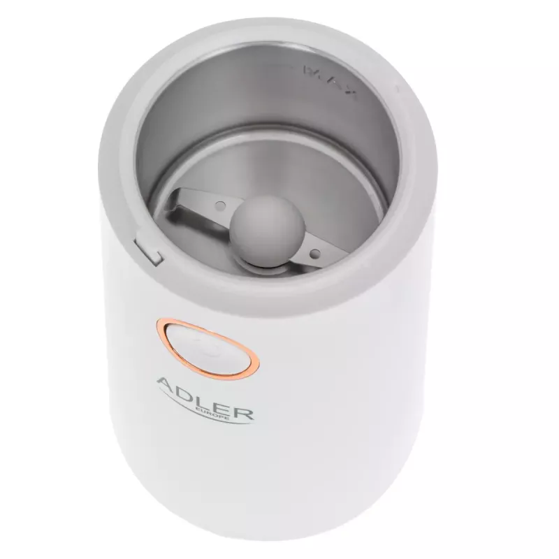 Burr grinder Adler AD4446WG — electric coffee grinder, stainless steel burrs, 75 g hopper, 150 W, white