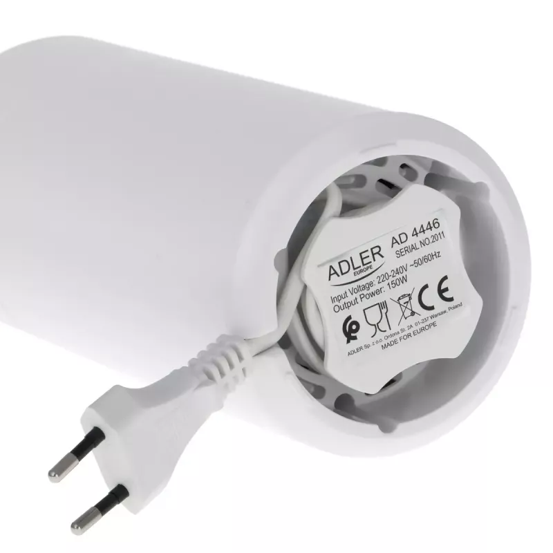 Burr grinder Adler AD4446WG — electric coffee grinder, stainless steel burrs, 75 g hopper, 150 W, white