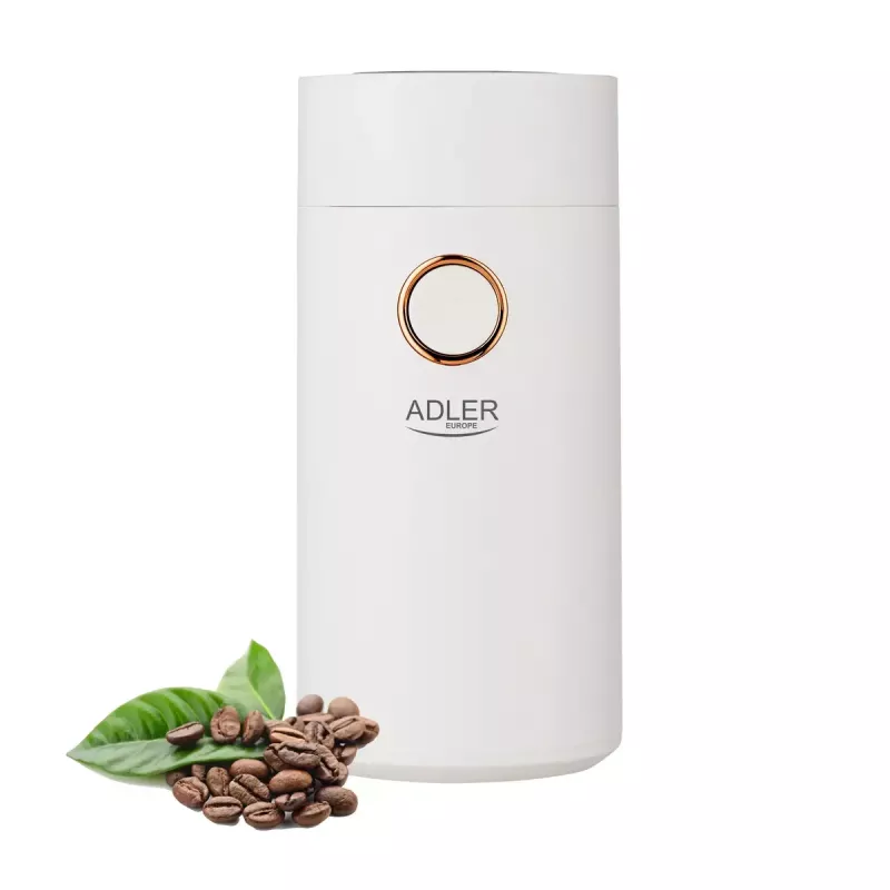 Burr grinder Adler AD4446WG — electric coffee grinder, stainless steel burrs, 75 g hopper, 150 W, white