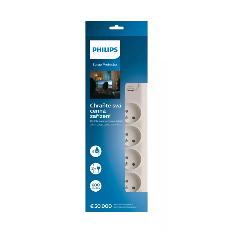 Surge Protector Philips SPN7040WA/60 4 AC outlets 600 J 2 m White
