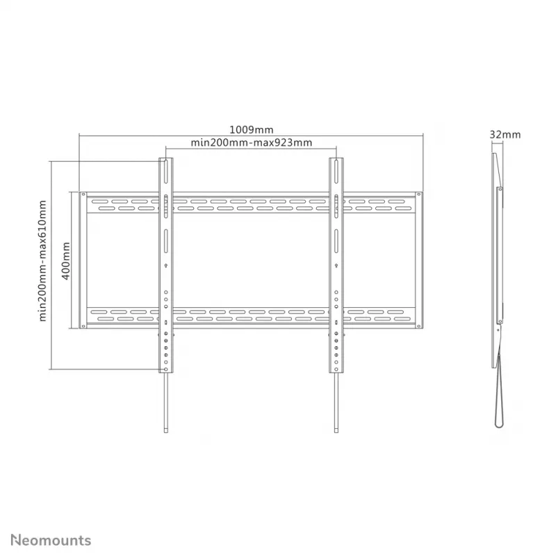 Neomounts LFD-W1000 TV mount wall 60-100 inch - fixed, 152.4 cm (60 inch), 2.54 m (100 inch), 200 x 200 mm, 900 x 600 mm, Steel, Black