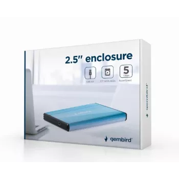 HDD enclosure Gembird EE2-U3S-3-B — 2.5 inch single-bay, SATA, Mini‑USB A, up to 7 TB, blue