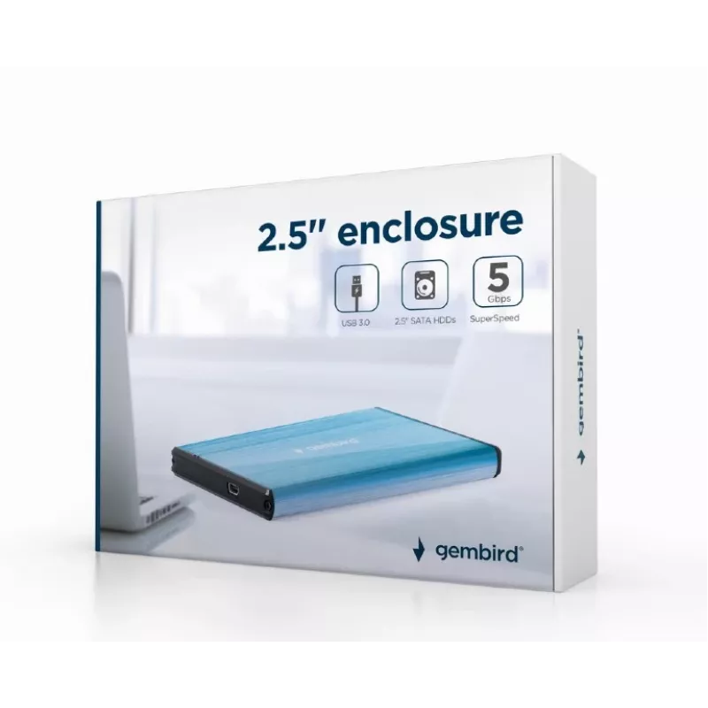HDD enclosure Gembird EE2-U3S-3-B — 2.5 inch single-bay, SATA, Mini‑USB A, up to 7 TB, blue