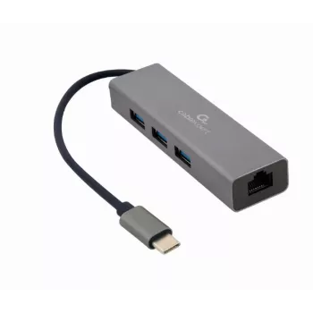 Docking adapter Gembird A-CMU3-LAN-01 — USB-C 3.2 Gen 1, 1× Gigabit LAN, 3× USB-A, metal housing, grey