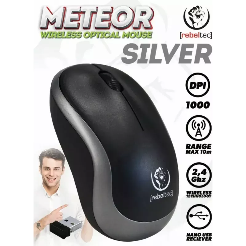 Wireless optical mouse Rebeltec METEOR silver RBLMYS00050 USB
