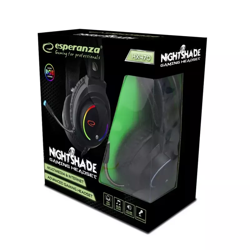 Wired gaming headset ESPERANZA EGH470 — over-ear, 3.5 mm, 2 m cable, backlight, 32 Ω, 105 dB