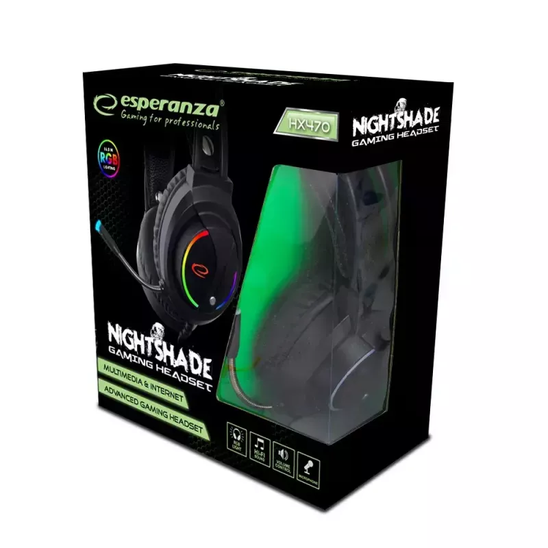 Wired gaming headset ESPERANZA EGH470 — over-ear, 3.5 mm, 2 m cable, backlight, 32 Ω, 105 dB