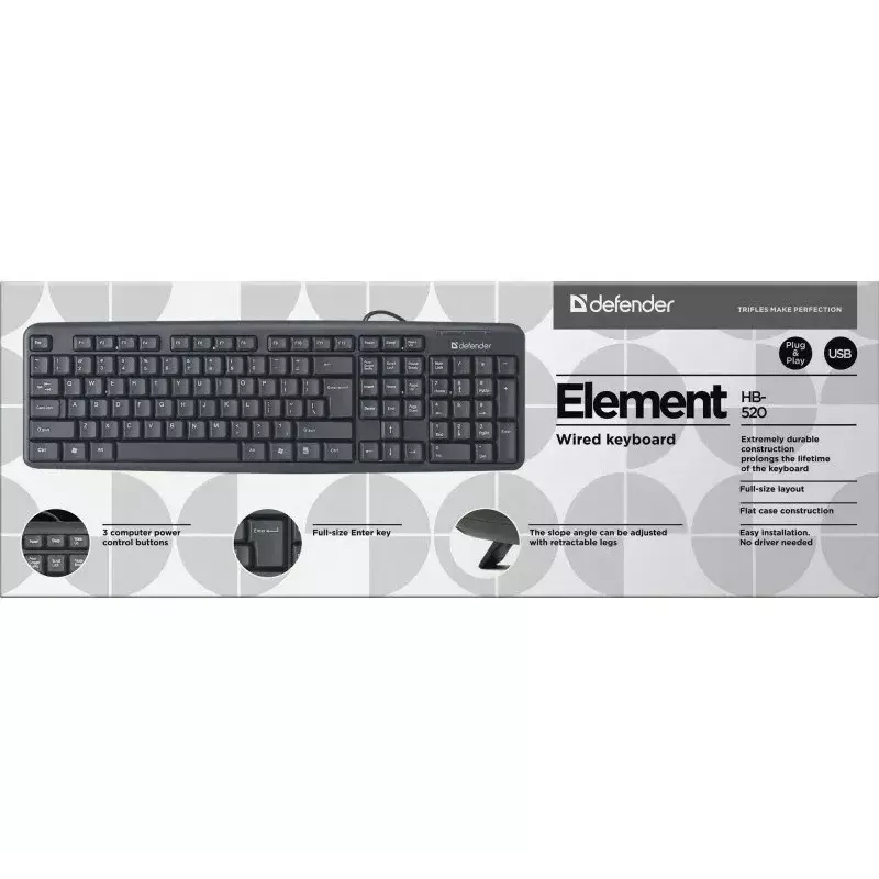 Wired USB keyboard DEFENDER HB-520 — compact layout, USB connection