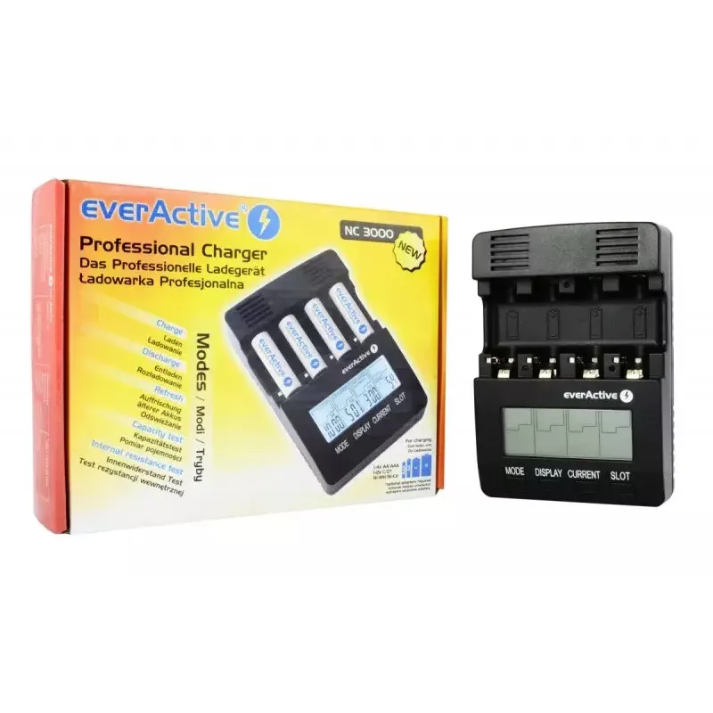 Battery charger everActive NC-3000 — universal charger for AA/AAA/C/D (4‑cell) black, 100–240V