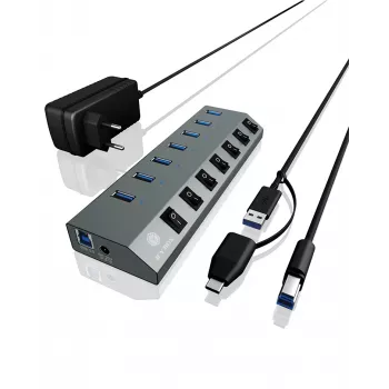ICY BOX IB-HUB1701-C3 USB 3.2 Gen 1 (3.1 Gen 1) Type-B 5000 Mbit/s Anthracite