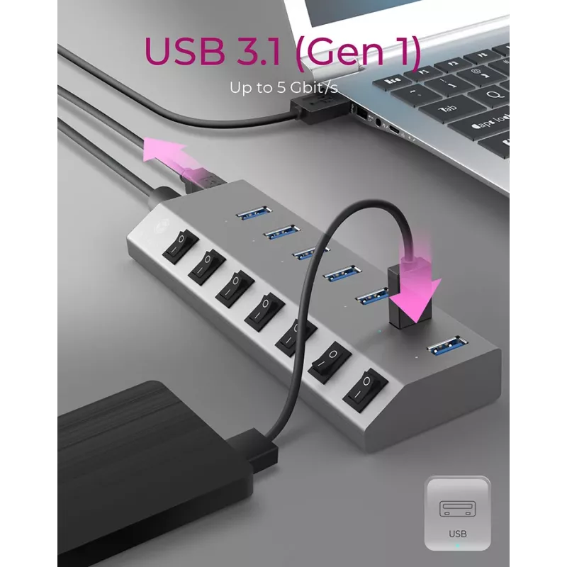 ICY BOX IB-HUB1701-C3 USB 3.2 Gen 1 (3.1 Gen 1) Type-B 5000 Mbit/s Anthracite