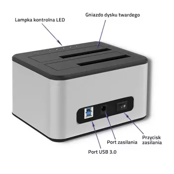 Docking station QOLTEC 5316 for 2x 2.5/3.5 inch HDD/SSD, SATA, USB 3.0 (5 Gb/s), aluminium housing