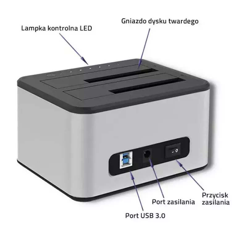 Docking station QOLTEC 5316 for 2x 2.5/3.5 inch HDD/SSD, SATA, USB 3.0 (5 Gb/s), aluminium housing