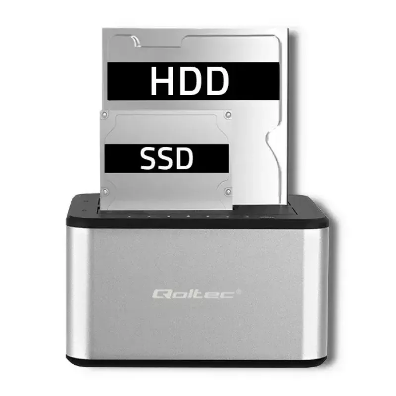 Docking station QOLTEC 5316 for 2x 2.5/3.5 inch HDD/SSD, SATA, USB 3.0 (5 Gb/s), aluminium housing