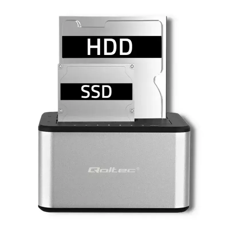 Docking station QOLTEC 5316 for 2x 2.5/3.5 inch HDD/SSD, SATA, USB 3.0 (5 Gb/s), aluminium housing