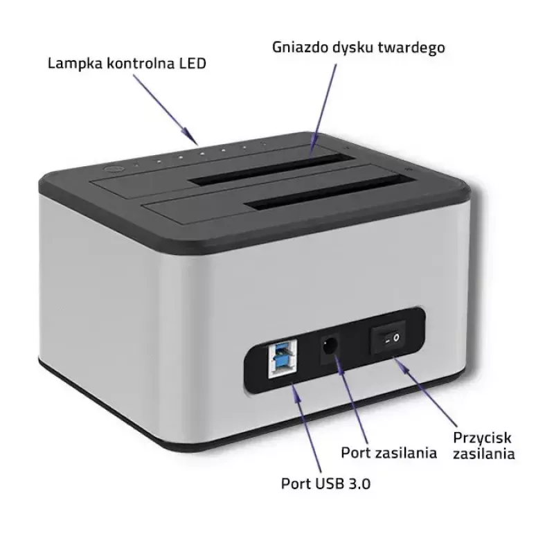 Docking station QOLTEC 5316 for 2x 2.5/3.5 inch HDD/SSD, SATA, USB 3.0 (5 Gb/s), aluminium housing