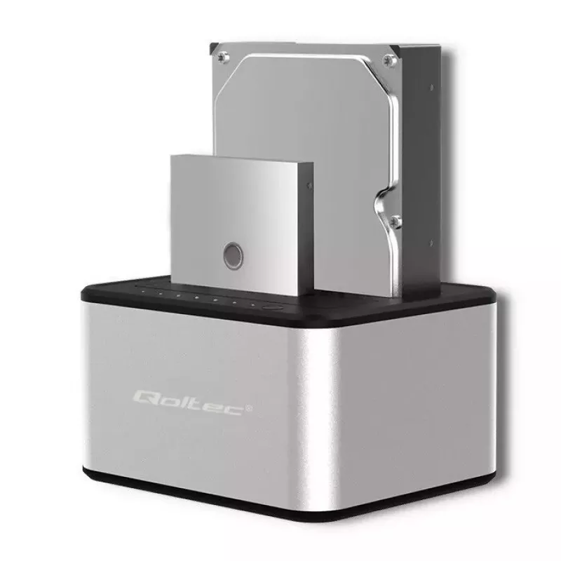 Docking station QOLTEC 5316 for 2x 2.5/3.5 inch HDD/SSD, SATA, USB 3.0 (5 Gb/s), aluminium housing