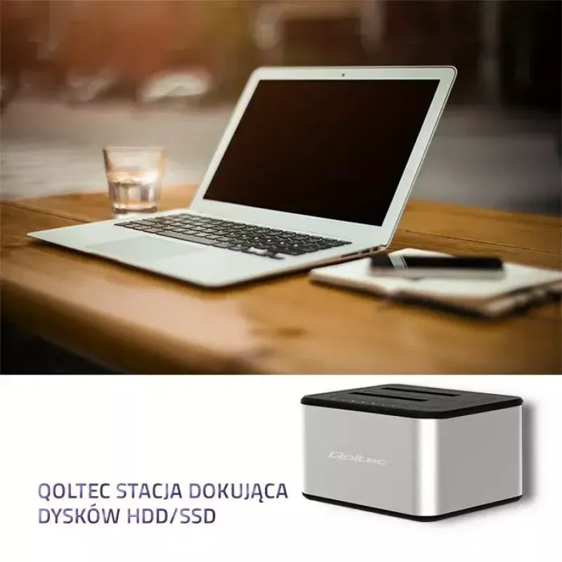 Docking station QOLTEC 5316 for 2x 2.5/3.5 inch HDD/SSD, SATA, USB 3.0 (5 Gb/s), aluminium housing