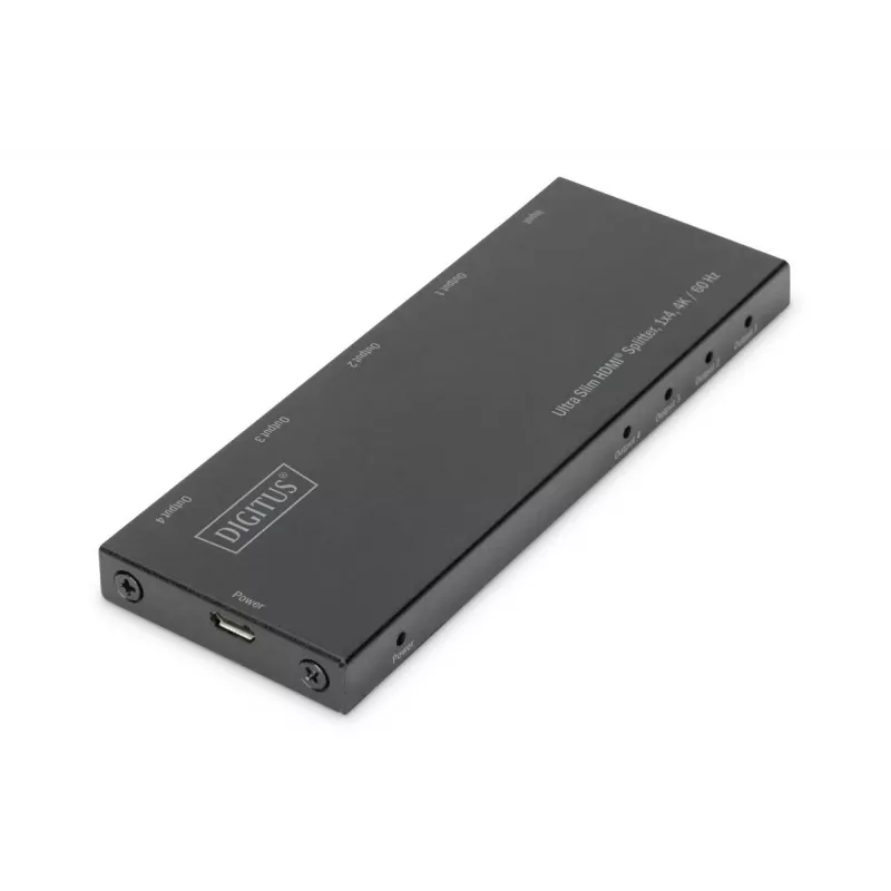 DIGITUS Ultra Slim HDMI Splitter, 1x4, 4K/60Hz HDR, HDCP 2.2, 18 Gbps, Micro USB powered