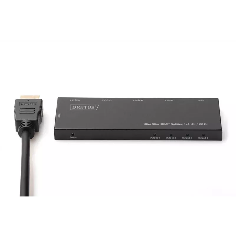 DIGITUS Ultra Slim HDMI Splitter, 1x4, 4K/60Hz HDR, HDCP 2.2, 18 Gbps, Micro USB powered