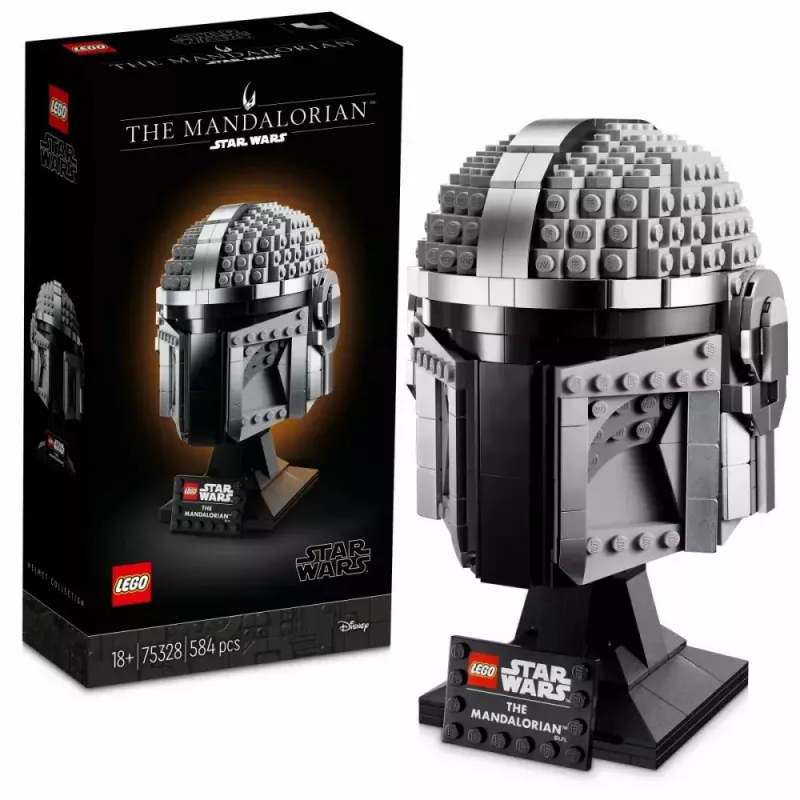 Construction toy LEGO Mandalorian Helmet 75328 — Star Wars display model, collectible build, 584 pieces, age 18+