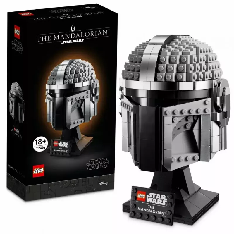 Construction toy LEGO Mandalorian Helmet 75328 — Star Wars display model, collectible build, 584 pieces, age 18+