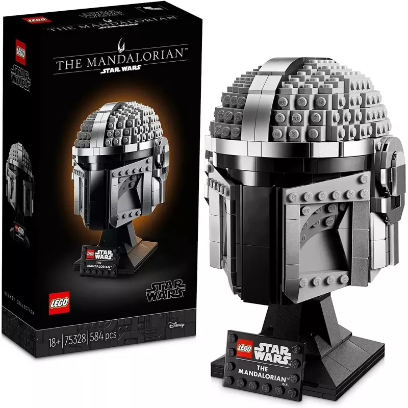 Construction toy LEGO Mandalorian Helmet 75328 — Star Wars display model, collectible build, 584 pieces, age 18+