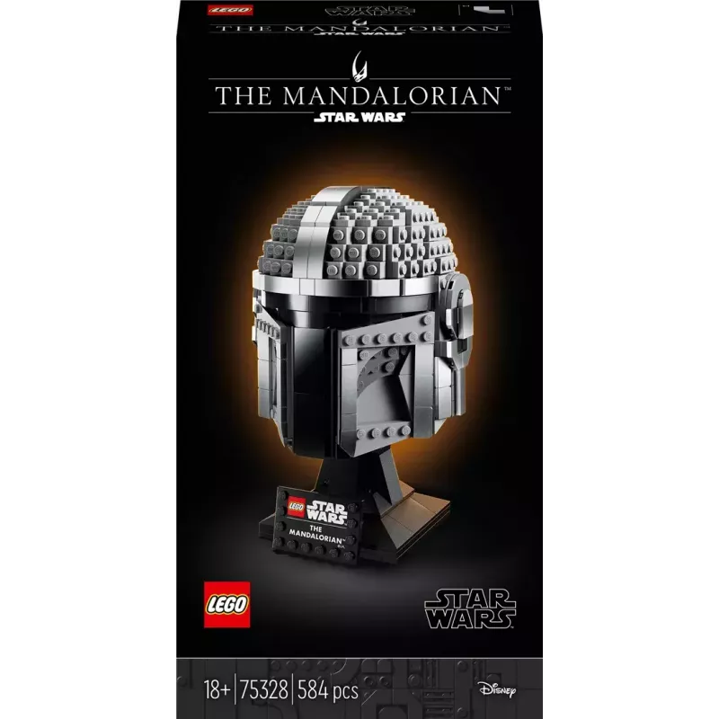 Construction toy LEGO Mandalorian Helmet 75328 — Star Wars display model, collectible build, 584 pieces, age 18+