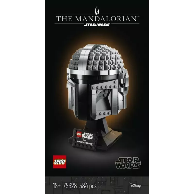 Construction toy LEGO Mandalorian Helmet 75328 — Star Wars display model, collectible build, 584 pieces, age 18+