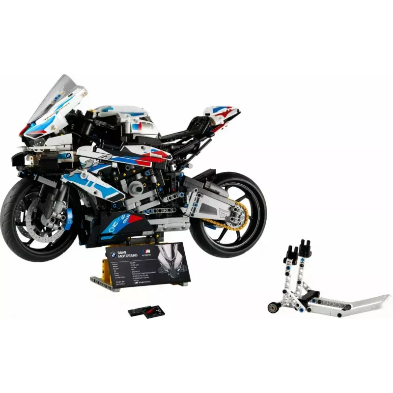 LEGO Technic motorcycle model BMW M1000RR 42130 with detailed engine and working suspension